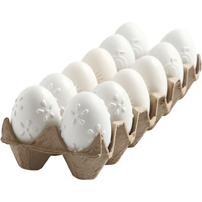 Eggs, embossed pattern, H: 6 cm, white, 12 pc/ 1 pack
