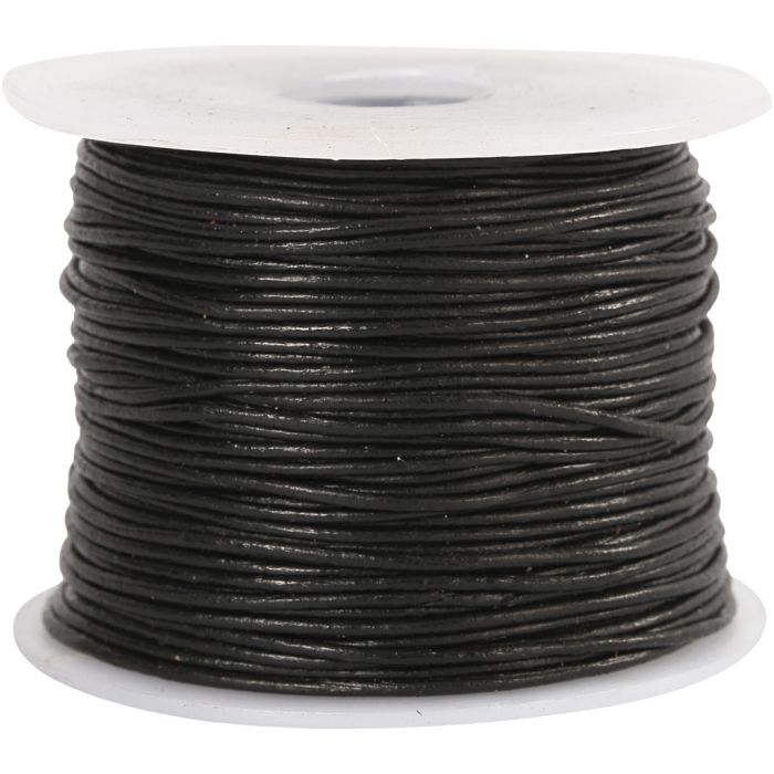 Leather Cord, thickness 1 mm, black, 50 m/ 1 roll