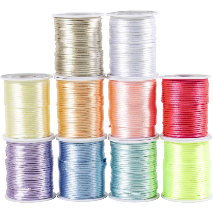 Satin Cord, thickness 2 mm, pastel colours, 10x50 m/ 1 pack