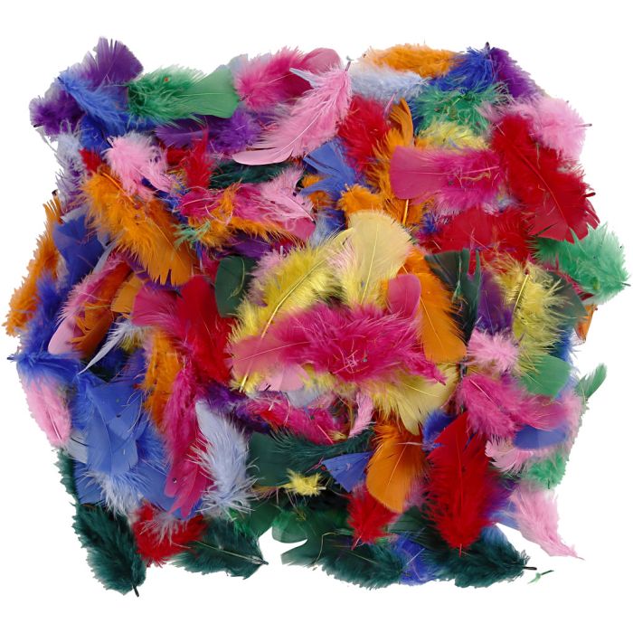 Down, size 7-8 cm, ca. 400 pc, assorted colours, 50 g/ 1 pack