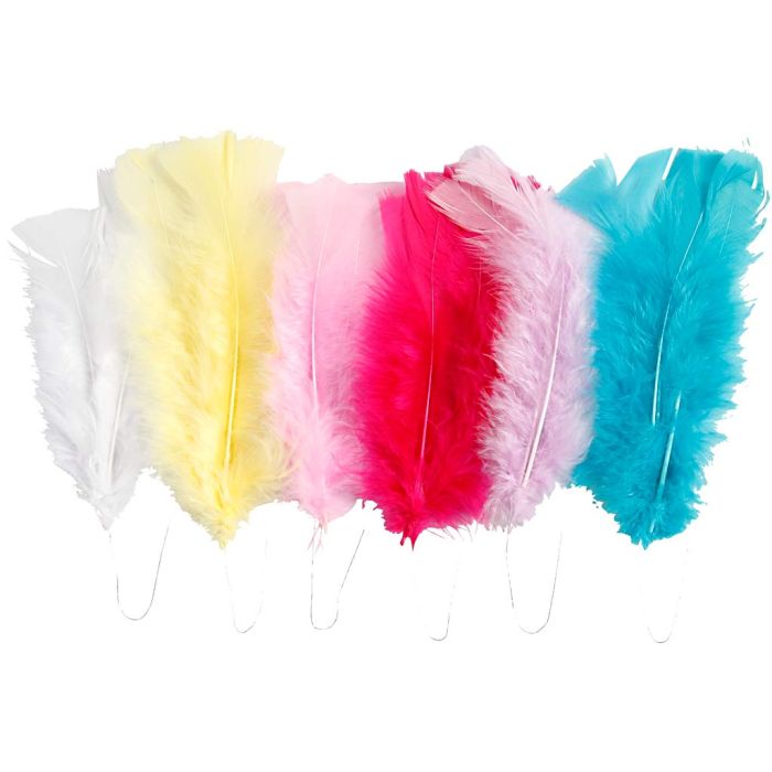 Feathers, size 11-17 cm, assorted colours, 18 bundle/ 1 pack