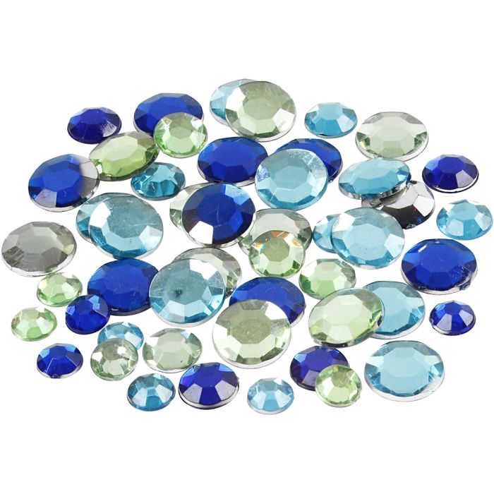 Rhinestones, round, size 6+9+12 mm, blue/green harmony, 360 pc/ 1 pack