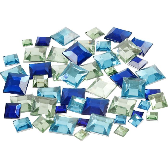 Rhinestones, square, size 6+9+12 mm, blue/green harmony, 360 pc/ 1 pack