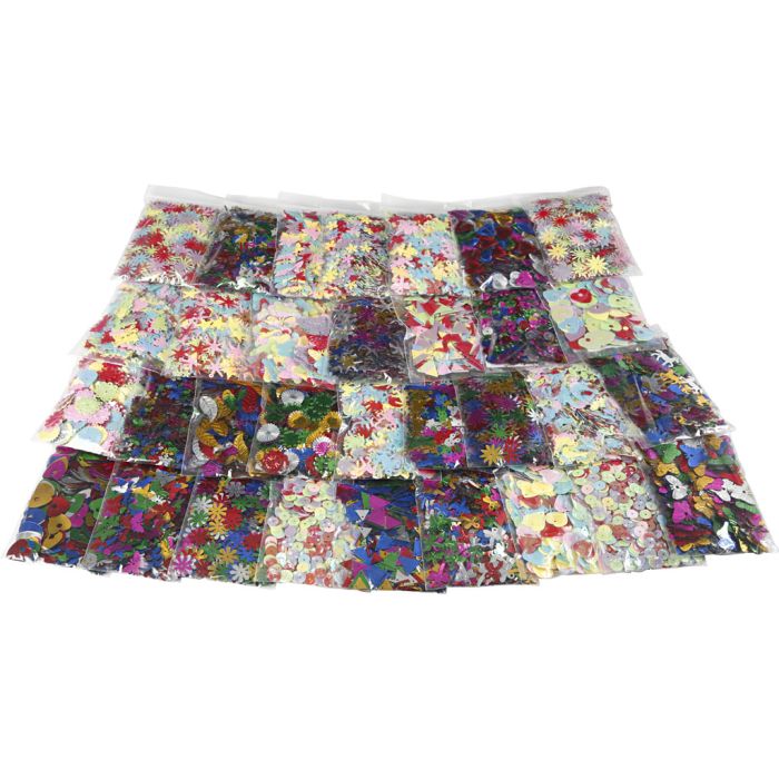 Multi Paillette Mix, size 7-30 mm, assorted colours, 32x25 g/ 1 pack