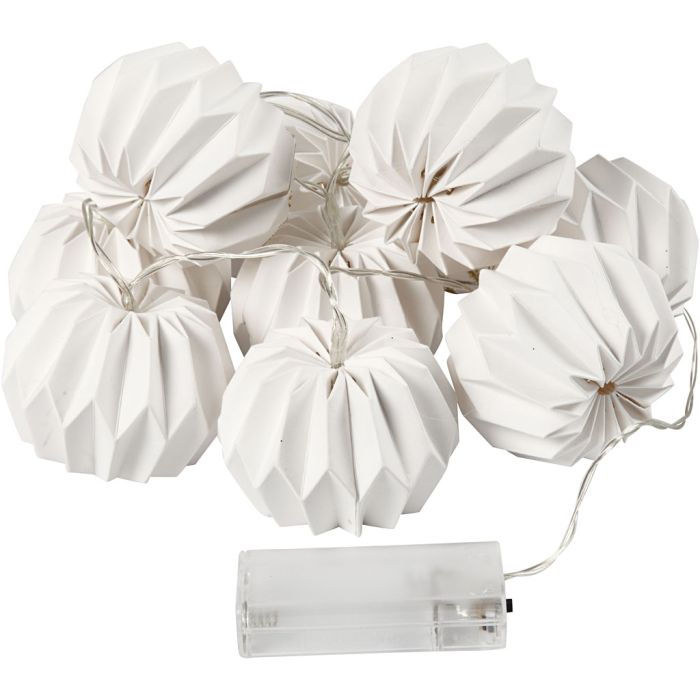 LED Light String with Lampshades, round, H: 55 mm, L: 100 cm, dia. 75 mm, white, 1 pc