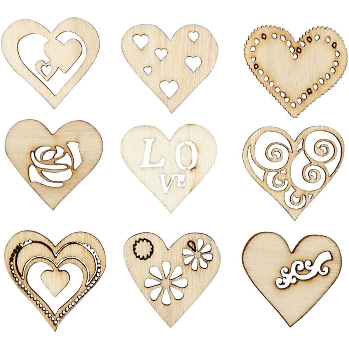 Wooden decorations, love, size 28 mm, 45 pc/ 1 pack
