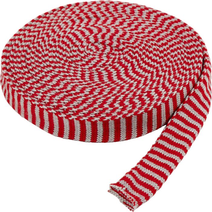 Knitted Tube, W: 30 mm, christmas red/grey, 10 m/ 1 roll