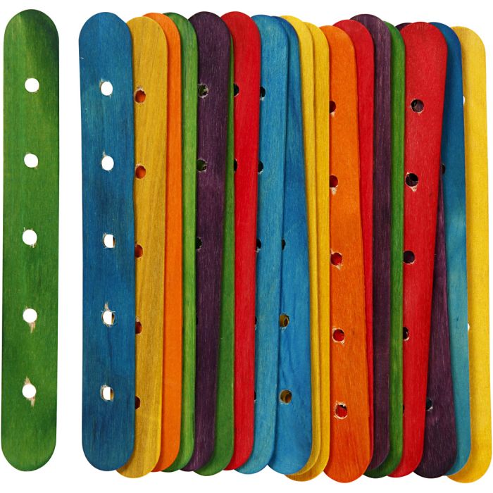 Construction sticks, L: 15 cm, W: 1,8 cm, hole size 4 mm, assorted colours, 20 asstd./ 1 pack