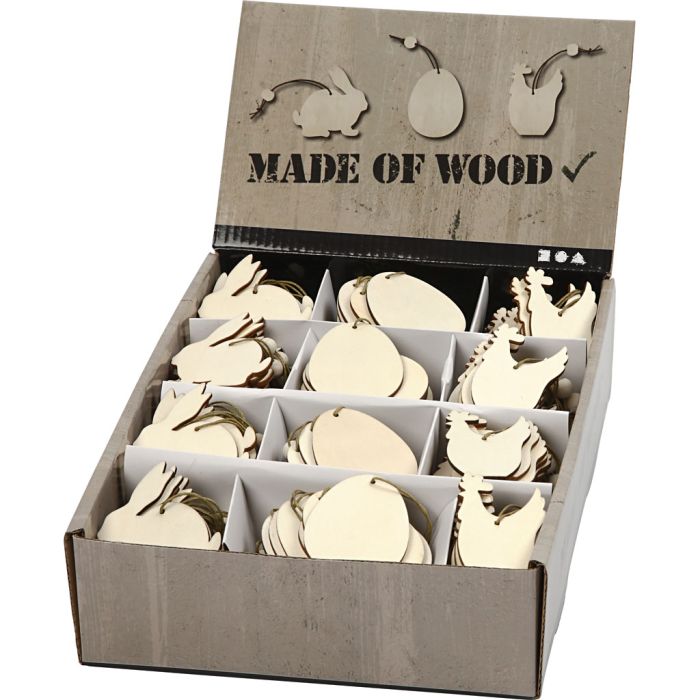 Wooden Ornament, rabbit, egg, hen, size 6 cm, thickness 3 mm, 200 pc/ 1 pack