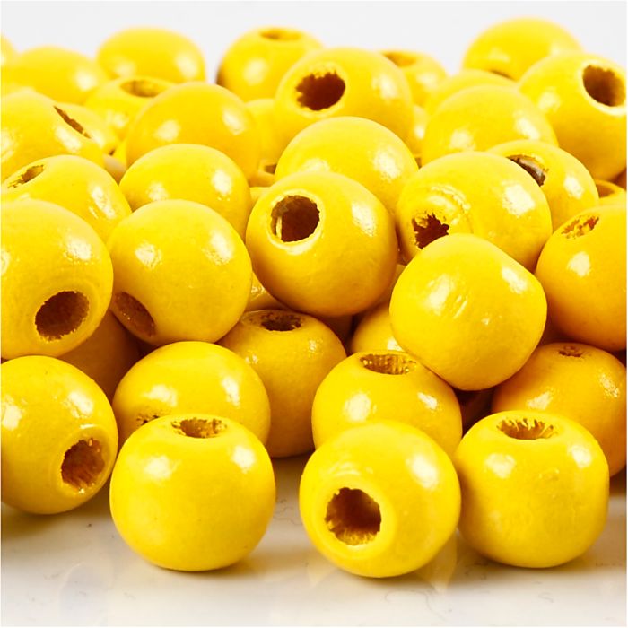 Wooden Beads, dia. 10 mm, hole size 3 mm, ca. 70 pc, yellow, 20 g/ 1 pack