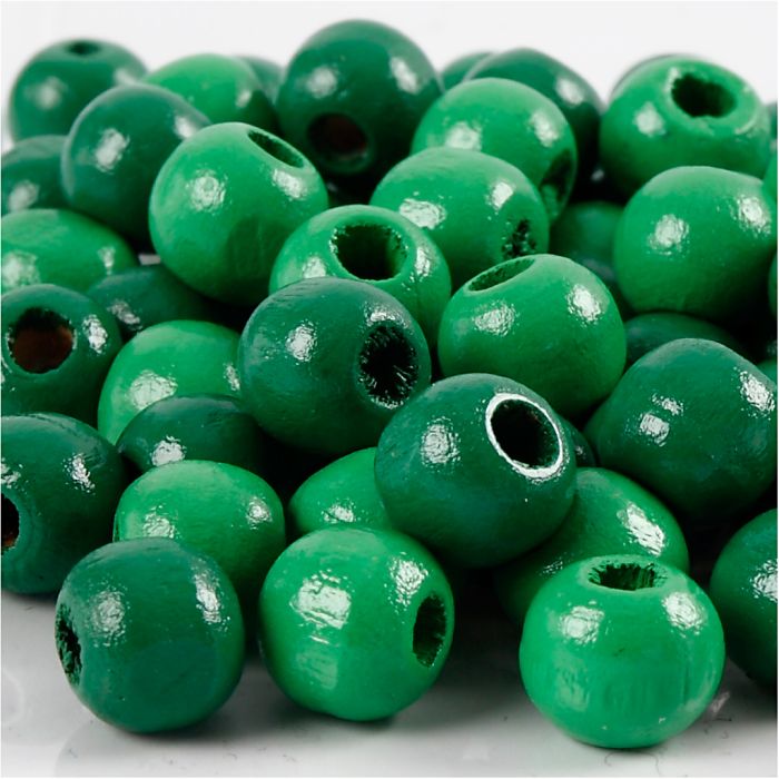 Wooden Beads, dia. 10 mm, hole size 3 mm, ca. 70 pc, green, 20 g/ 1 pack