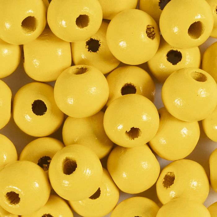 Wooden Beads, dia. 10 mm, hole size 3 mm, yellow, 175 pc, 50 g/ 1 pack