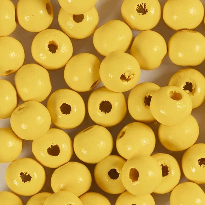 Wooden Beads, dia. 8 mm, hole size 2 mm, yellow, 50 pc/ 1 pack