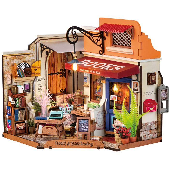 DIY Miniature Room, Book shop, H: 17 cm, L: 18 cm, W: 25 cm, 1 pc