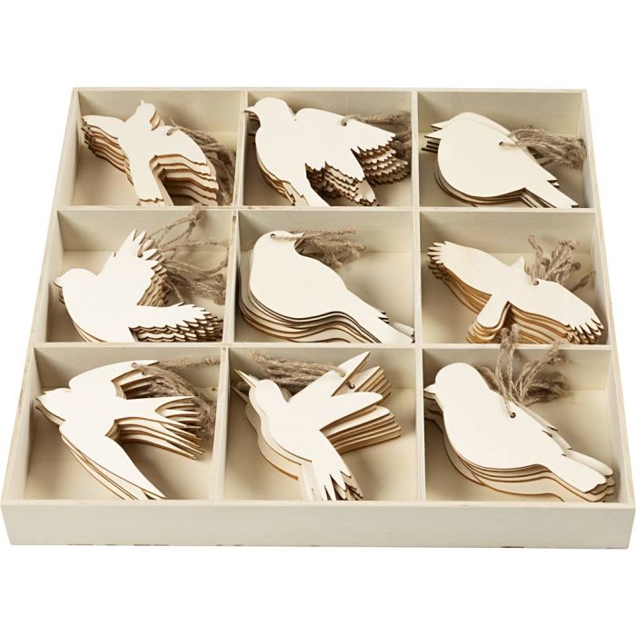 Wooden Ornament, dia. 100 mm, thickness 3 mm, birds, 90 pc/ 1 pack