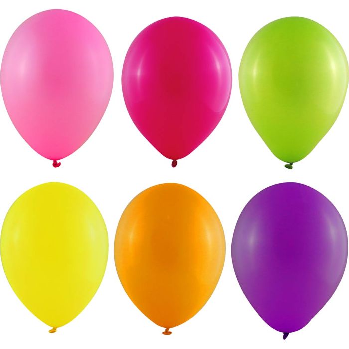 Balloons, size 23 cm, round, neon colours, 100 pc/ 1 pack