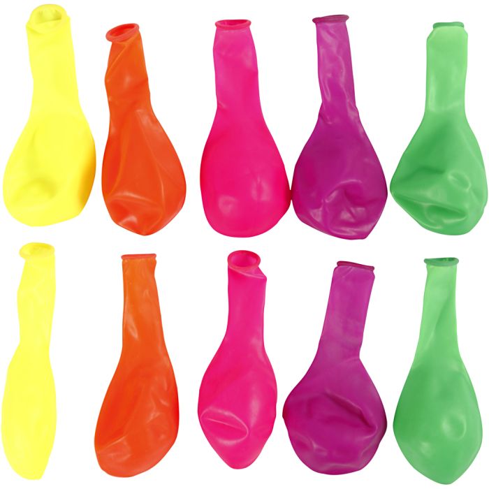 Balloons, dia. 23 cm, round, neon colours, 10 pc/ 1 pack