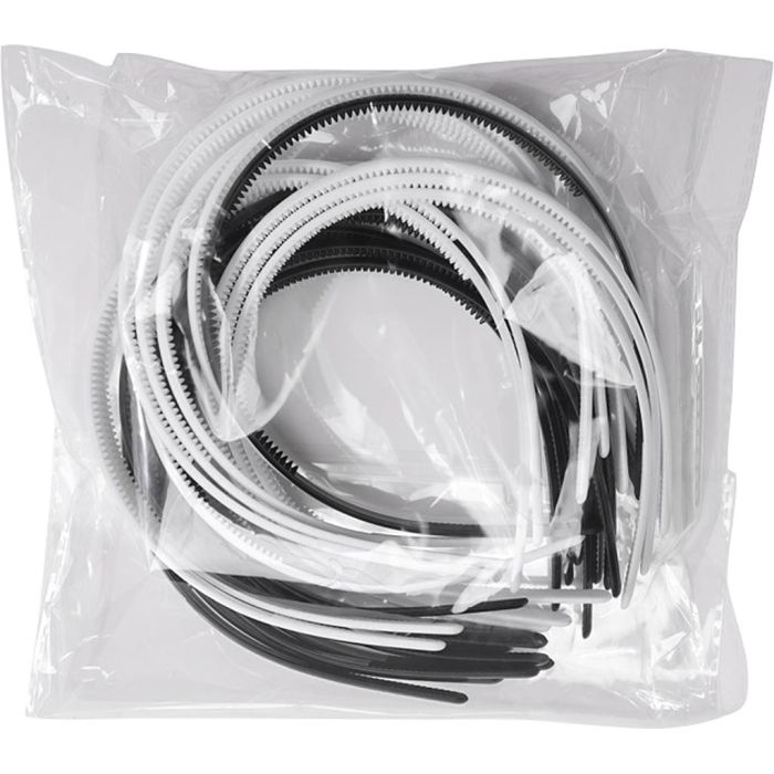 Hair Bands, W: 8 mm, black, white, 20 pc/ 1 pack