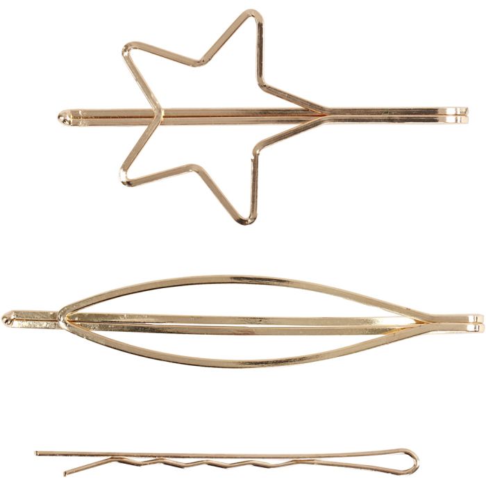 Hair claws, L: 70 mm, W: 32 mm, gold-plated, 3 pc/ 1 pack