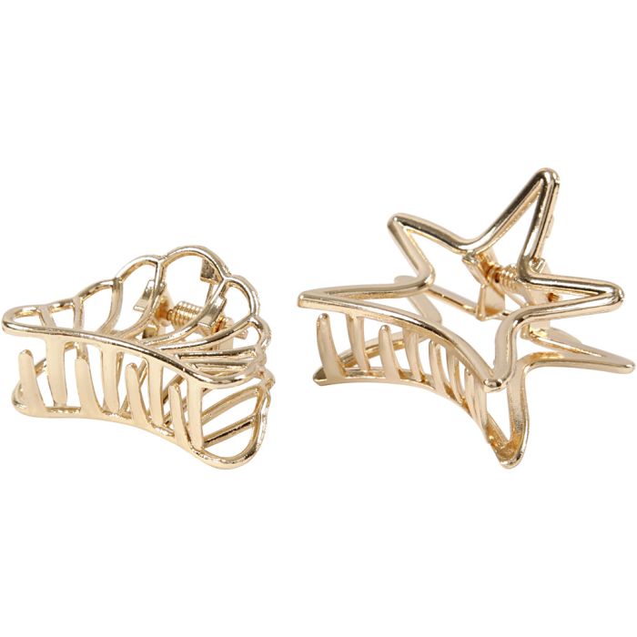Hair claws, L: 44 mm, W: 36 mm, gold-plated, 2 pc/ 1 pack