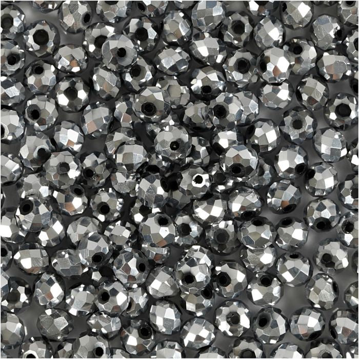 Faceted Beads, size 3x4 mm, hole size 0,8 mm, metallic grey, 100 pc/ 1 pack