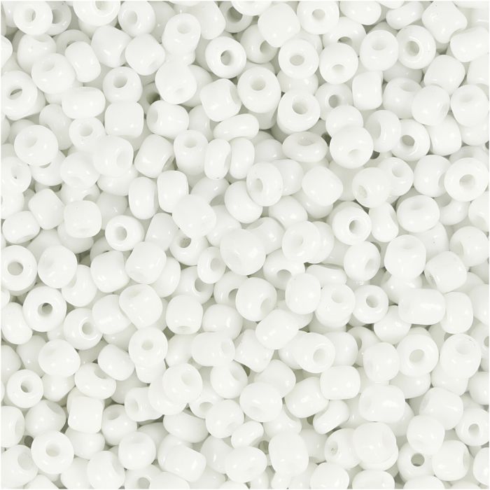 Rocaille seed beads, dia. 3 mm, size 8/0, hole size 0,6-1,0 mm, white, 25 g/ 1 pack