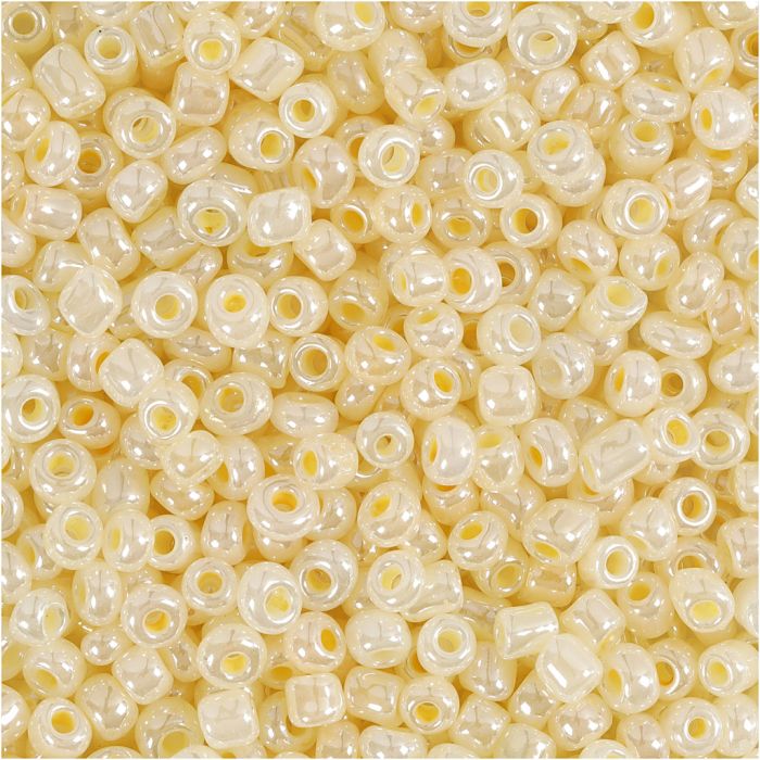 Rocaille seed beads, dia. 3 mm, size 8/0, hole size 0,6-1,0 mm, ivory, 25 g/ 1 pack