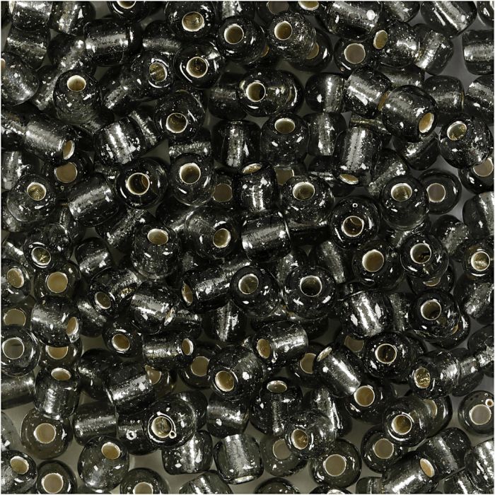 Rocaille seed beads, dia. 4 mm, size 6/0, hole size 0,9-1,2 mm, clear grey, 25 g/ 1 pack