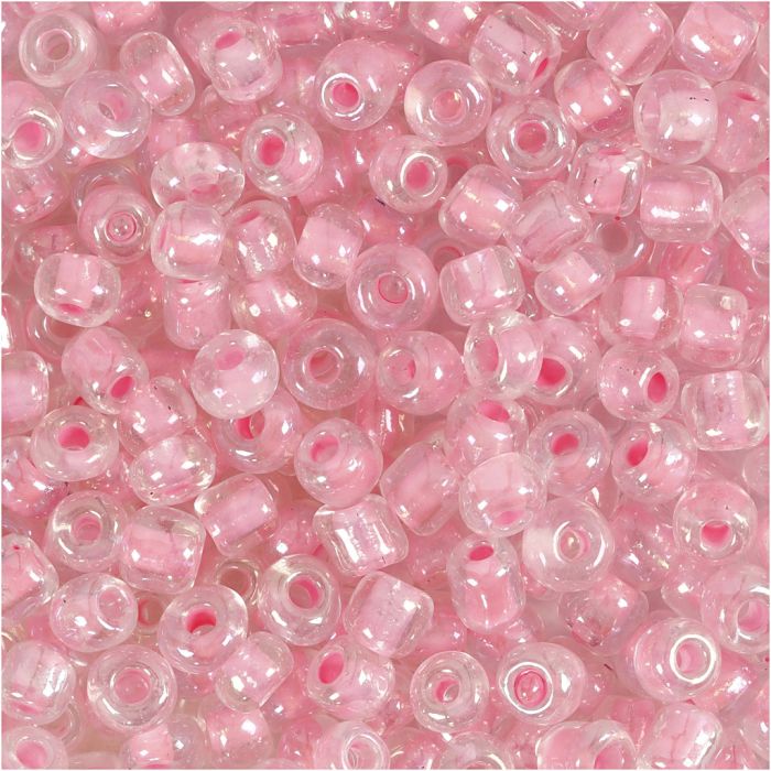Rocaille seed beads, dia. 4 mm, size 6/0, hole size 0,9-1,2 mm, rose center, 25 g/ 1 pack