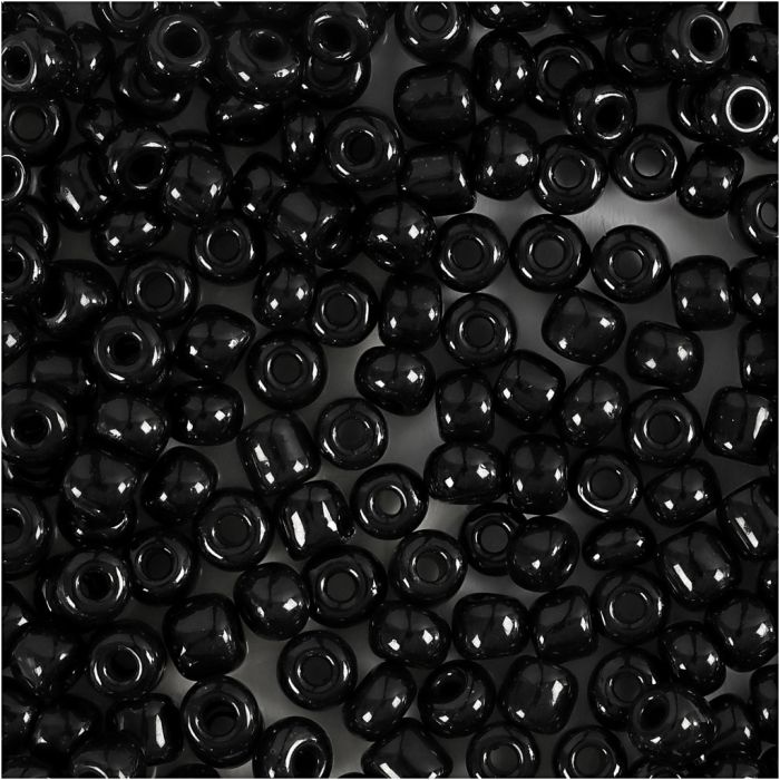 Rocaille seed beads, dia. 4 mm, size 6/0, hole size 0,9-1,2 mm, black, 25 g/ 1 pack