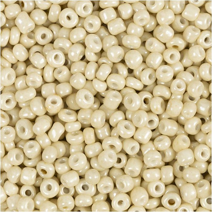 Rocaille seed beads, dia. 3 mm, size 8/0, hole size 0,6-1,0 mm, off white, 25 g/ 1 pack