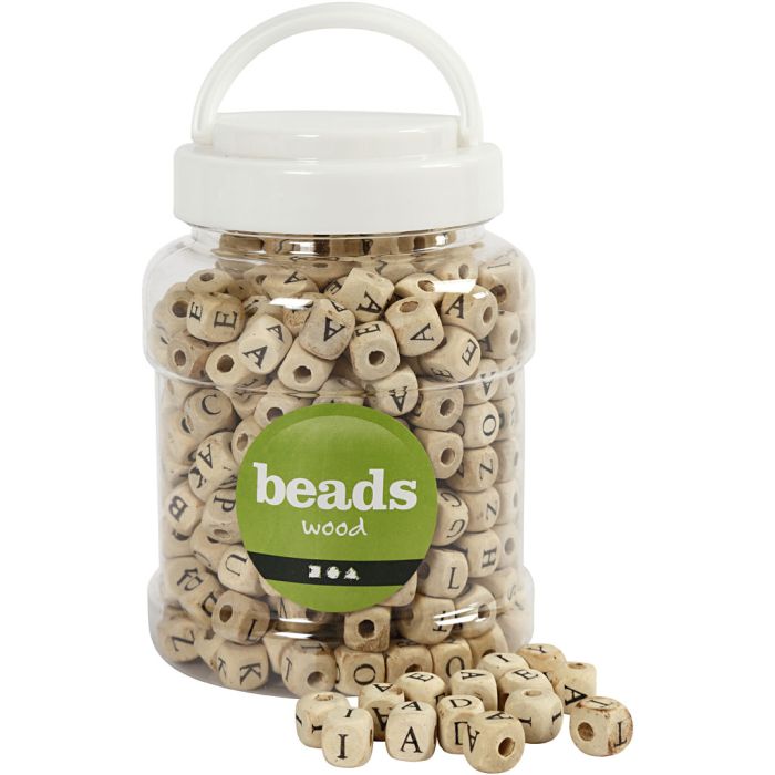 Wood Beads, size 9x9x9 mm, hole size 3 mm, ca. 400 pc, natural, 185 g, 400 ml/ 1 bucket
