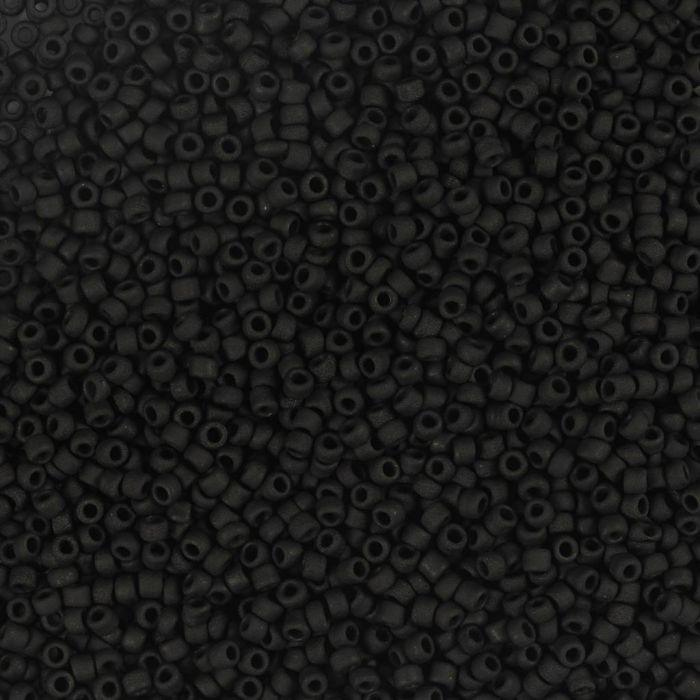 Rocaille seed beads, no. 15/0, dia. 1.7 mm, hole size 0,5-0,8 mm, matt frozen, black, 25 g/ 1 pack