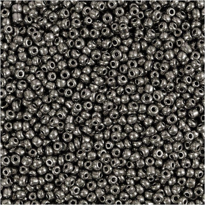 Rocaille seed beads, dia. 1,7 mm, size 15/0, hole size 0,5-0,8 mm, grey metal, 25 g/ 1 pack