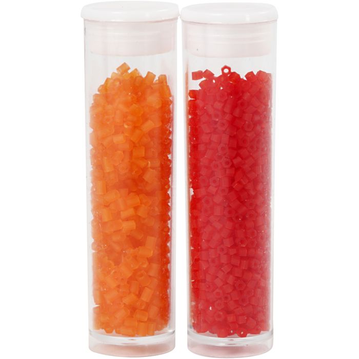 Seed Beads 2-cut, dia. 1,7 mm, size 15/0, hole size 0,5 mm, transparent orange, transparent red, 2x7 g/ 1 pack