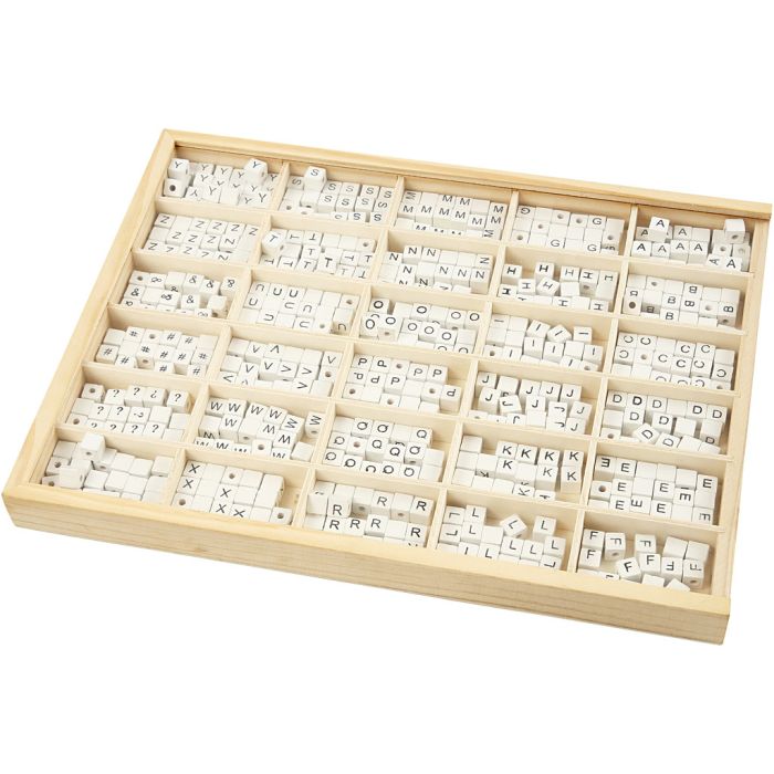Letter Bead, A-Z, &, #, ?, size 8x8 mm, hole size 3 mm, white, 750 asstd./ 1 pack