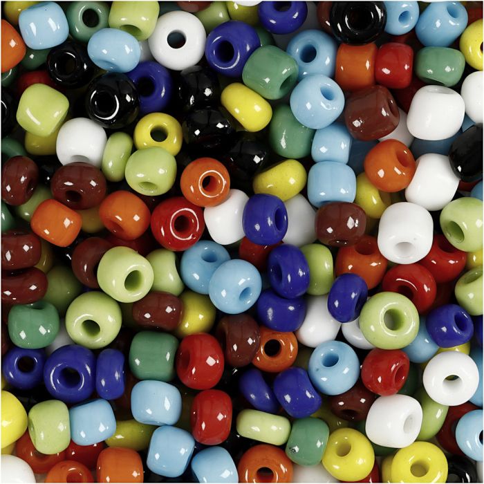 Rocaille seed beads, dia. 4 mm, size 6/0, hole size 0,9-1,2 mm, assorted colours, 1000 g/ 1 tub
