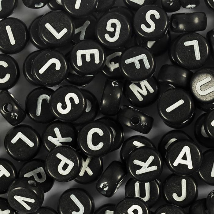 Letter Beads, A-Ø, dia. 7 mm, hole size 1,2 mm, black, 165 g/ 1 pack