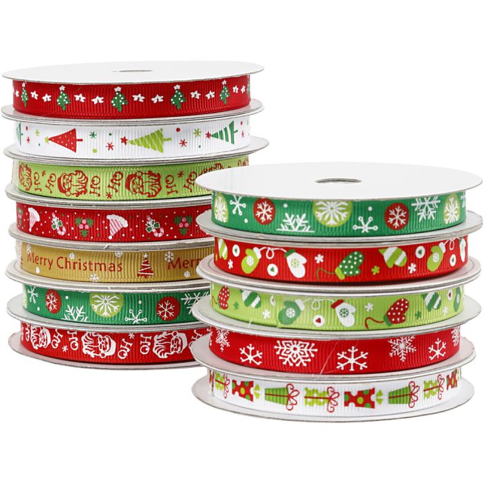 Christmas ribbon, W: 10 mm, 36 m, 12x3 m/ 1 pack