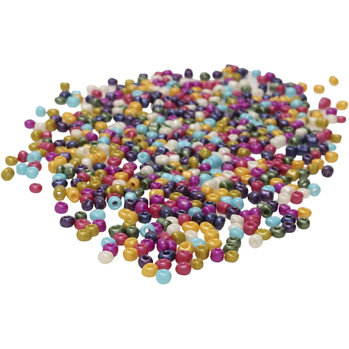 Seed Beads, size 3 mm, hole size 0,6 mm, mother of pearl colours, 1000 g/ 1 bag