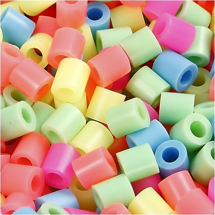 Fuse Beads, size 5x5 mm, hole size 2,5 mm, medium, pastel colours, 1100 pc/ 1 pack