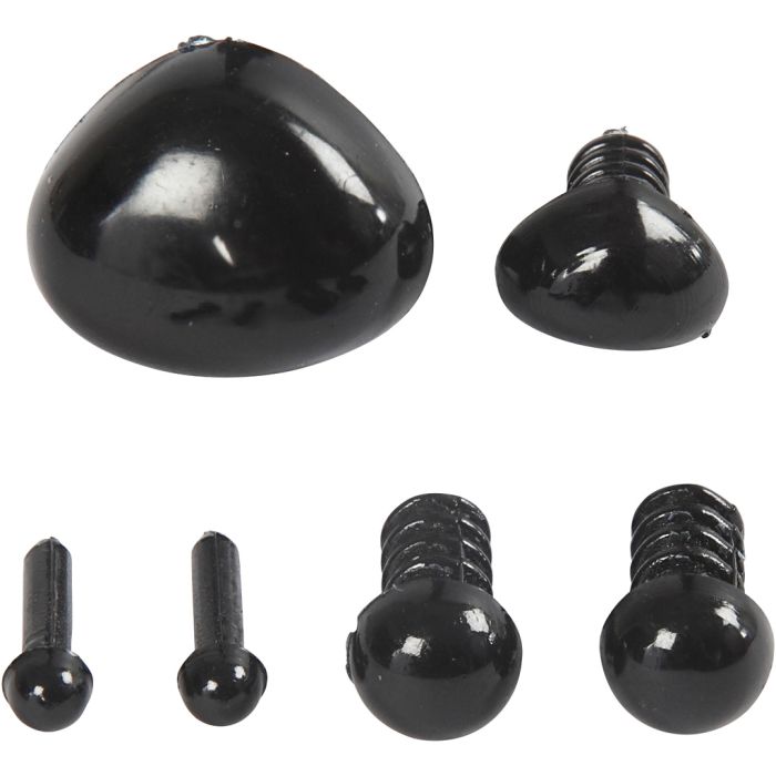 Eyes and snouts for modeling, dia. 3+6 mm, size 8x6+14x11 mm, black, 20 set/ 1 pack