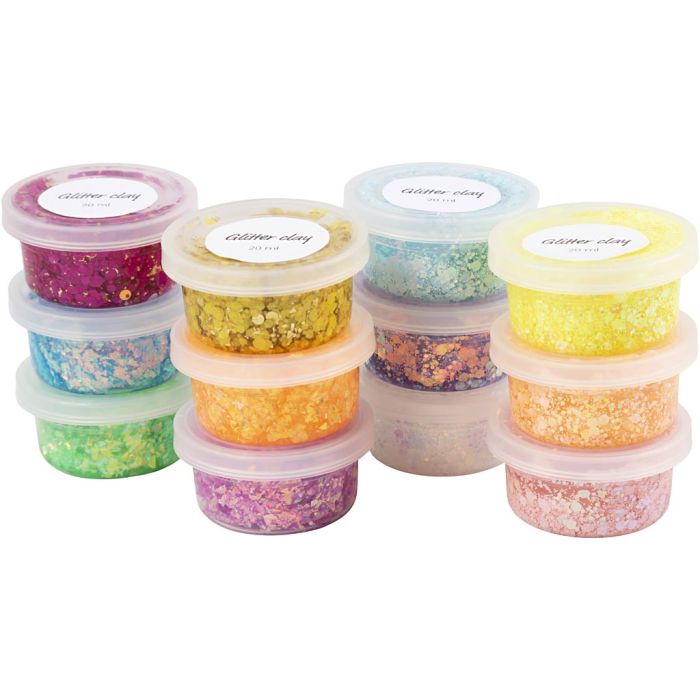 Glitter Clay, assorted colours, 72x20 g/ 1 pack