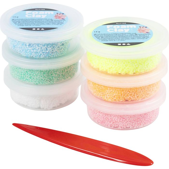 Foam Clay®, glitter, pastel colours, 84 g, 6x14 g/ 1 pack