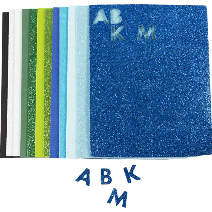 Foam Sheets, size 14x25 cm, thickness 2 mm, blue/green harmony, 12 sheet/ 1 pack