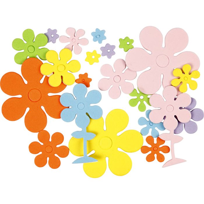 Foam Stickers, Flowers, size 10-60 mm, thickness 2 mm, 670 pc/ 1 pack