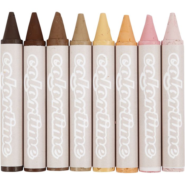 Wax Crayons, L: 10 cm, dia. 15 mm, skin colours, 8 pc/ 1 pack