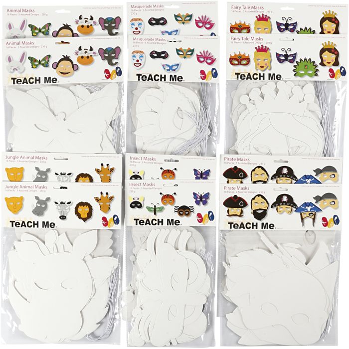 Card Masks, H: 15-22 cm, W: 24-25 cm, white, 192 pc/ 1 pack
