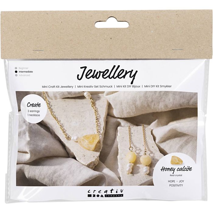 Mini Craft Kit Jewellery, Honey Calcite Necklace and Earrings, 1 pack