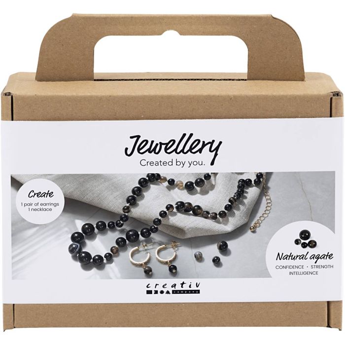 Mini Craft Kit Jewellery, Necklace and earrings, black, white, 1 pack